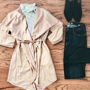 Pale pink waterfall coat with tie